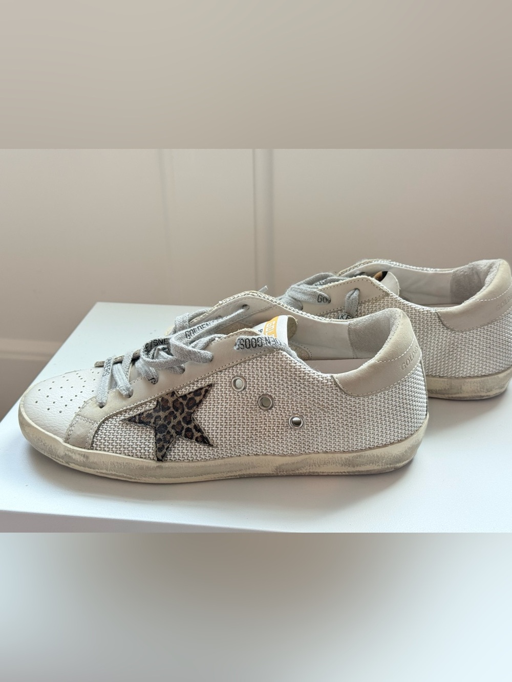 Golden Goose SZ 37 women off white Mesh Sneakers w/leopard star- spec. laces - Picture 2 of 7